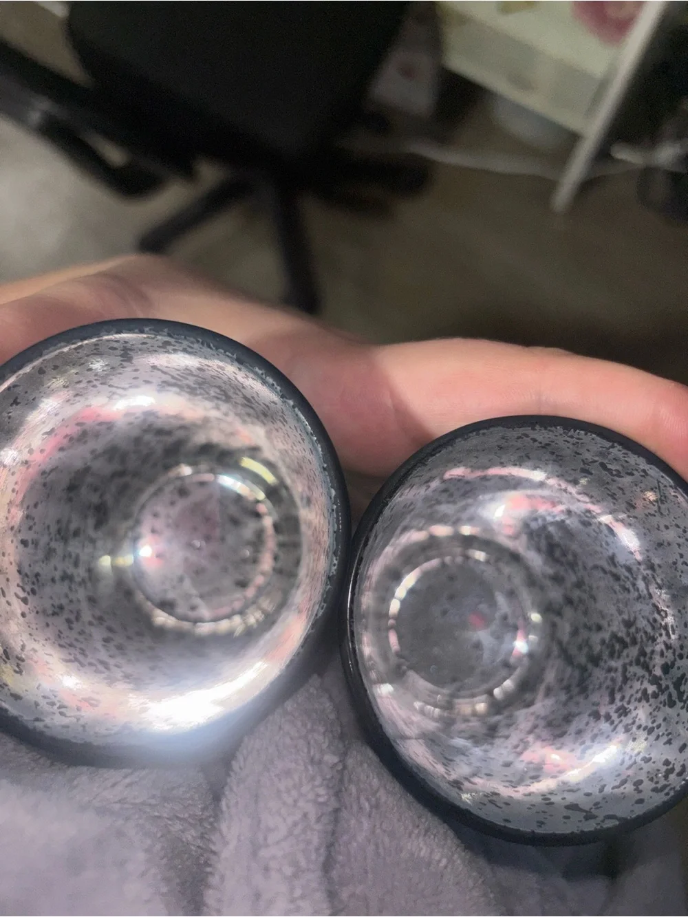 Set of 2 Blue Frosted Glass candle Holders